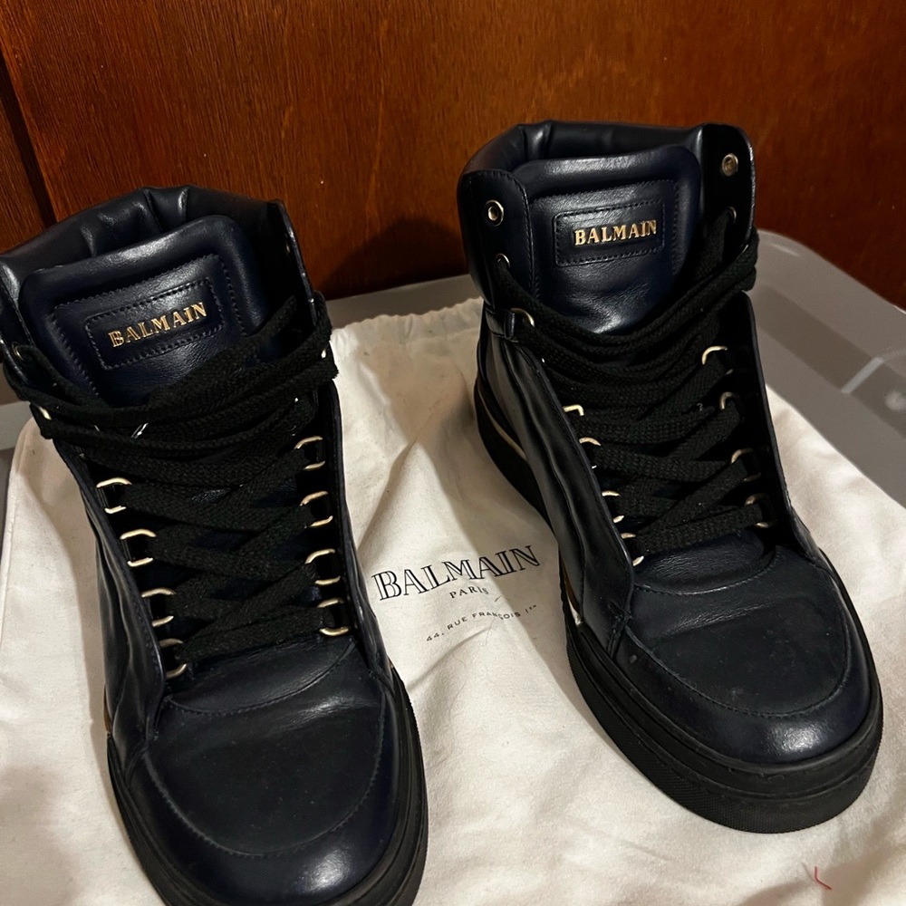 Balmain Navy and Black High-Top Sneakers